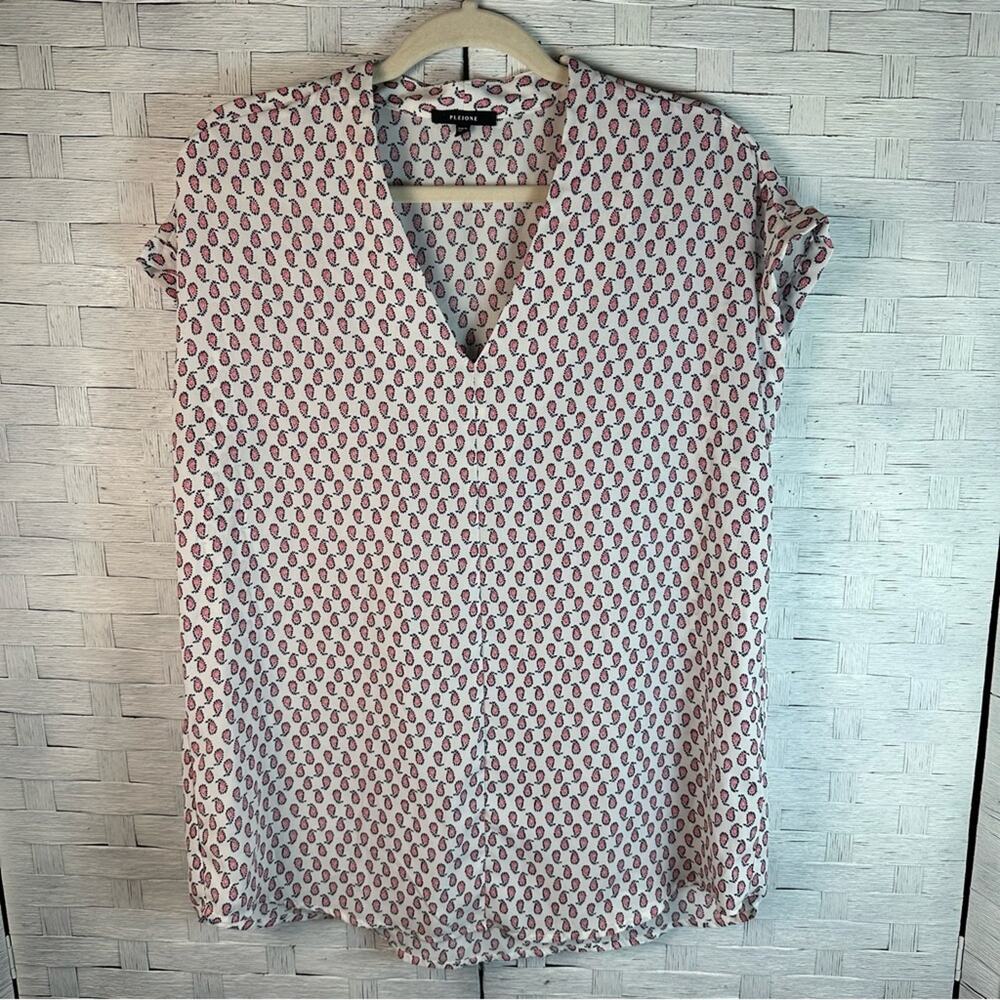 Pleione Anthropologie Womens Blouse paisley dropped shoulder rolled sleeve tunic